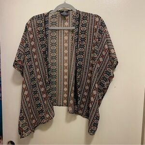 Angie Brand Womens Boho Bohemian Sheer Cardigan S 40” Oversized Beige Print